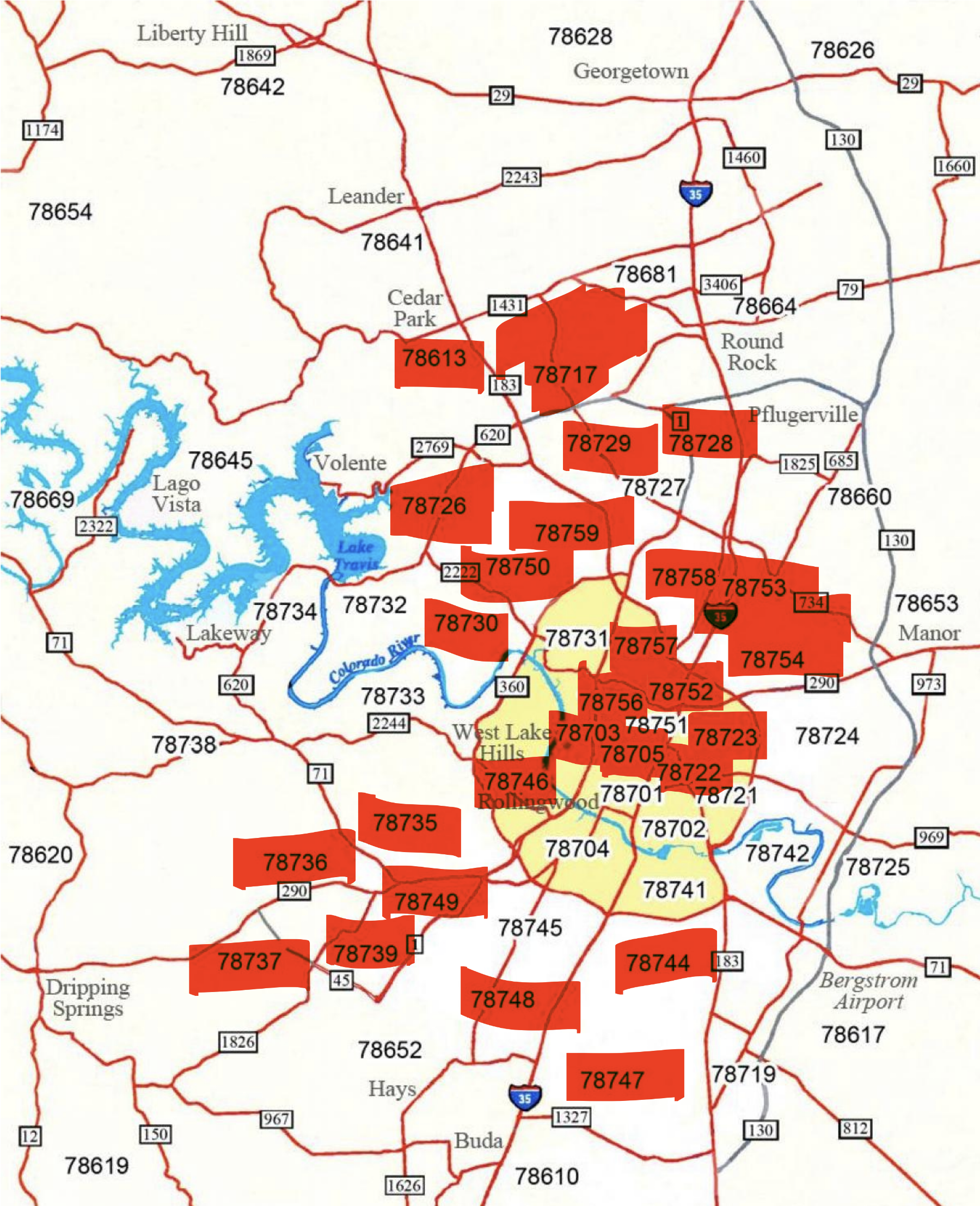 Austin存在断水情况的地区